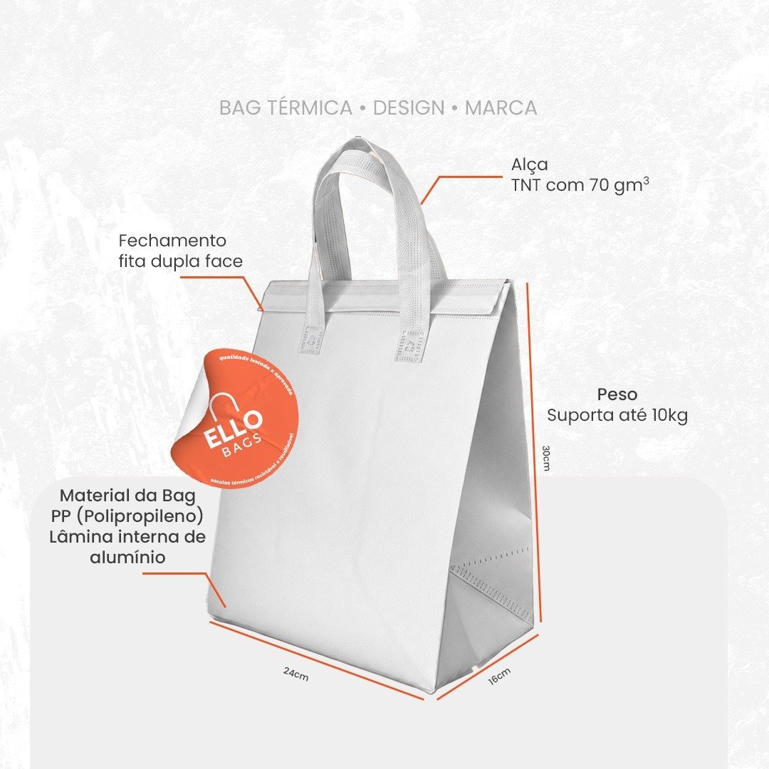 Bag térmica ELLO BAGS branca e laranja