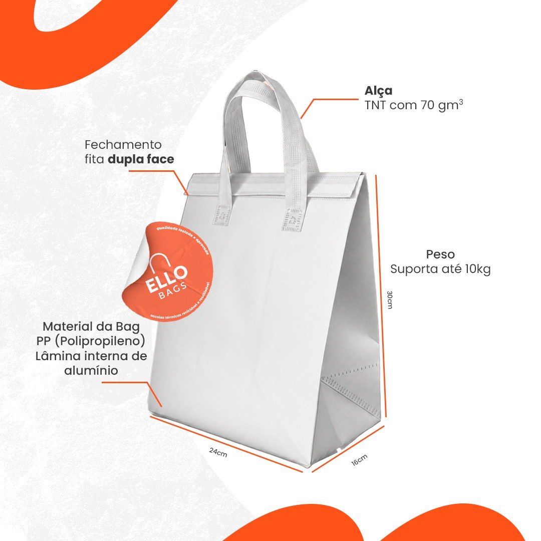 Bag térmica ELLO BAGS branca e laranja